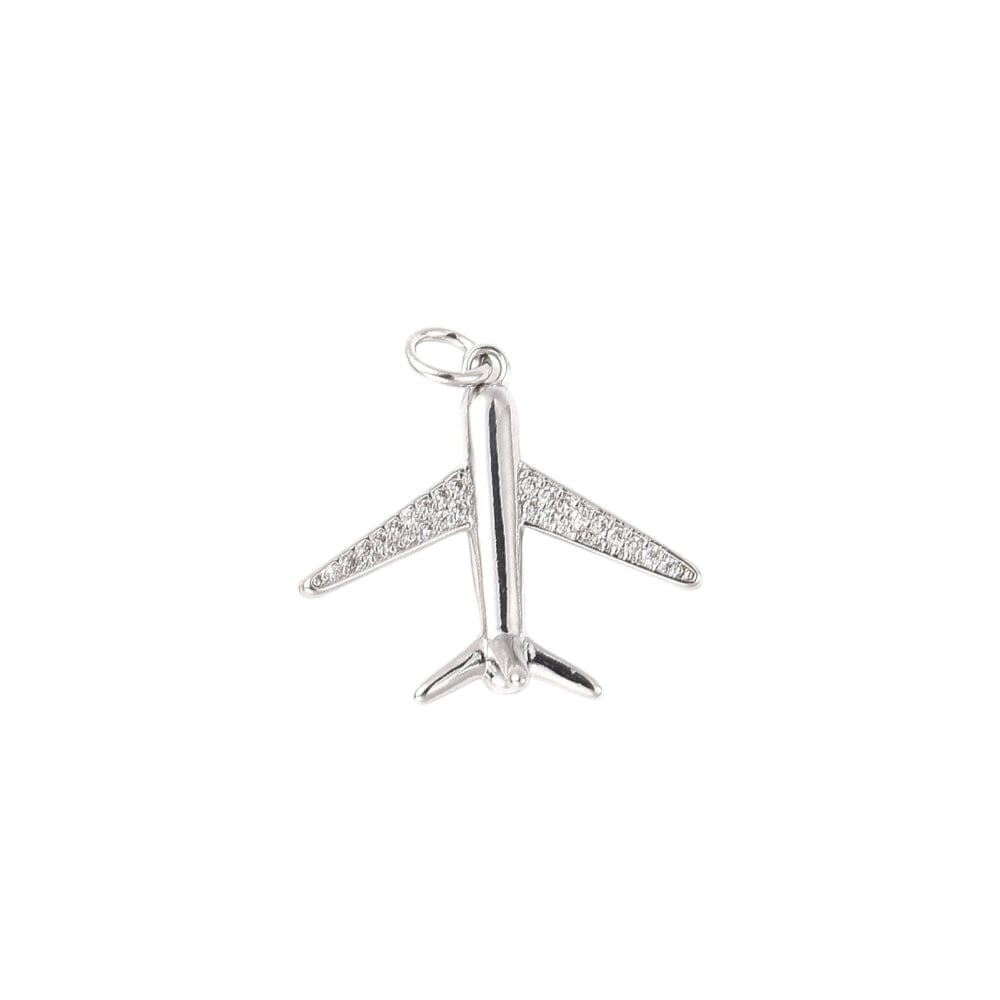 Charm Bar Charms- Silver Eledé Zirconia airplane 